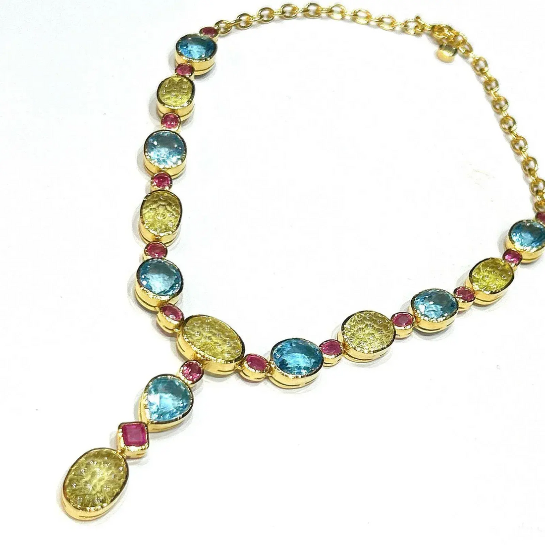 Bochic "Orient" Lemon Quartz , Topaz & Rubies Necklace Set in 18k Gold & Silver