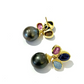 Bochic “Orient” Multi Gem & South Sea Pearl Earrings Set in 18k Gold & Silver - 2 Pieces