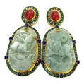 Bochic “Orient” Vintage Jade, Ruby, Emerald & Sapphire Earrings Set in 18k Gold and Silver - 2 Pieces