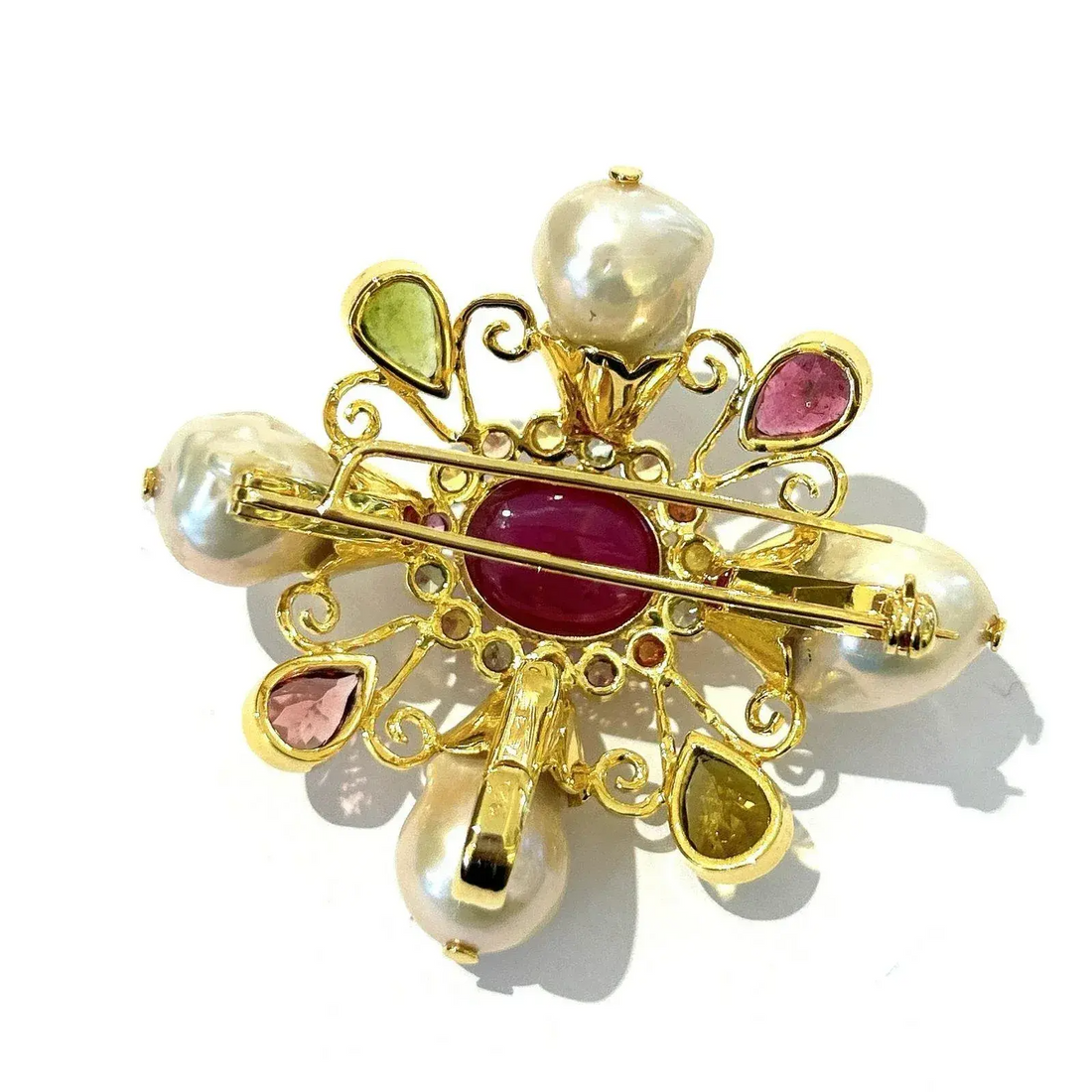 Bochic “Orient” Multi Sapphires & Ruby Brooch Set in 18k Gold & Silver