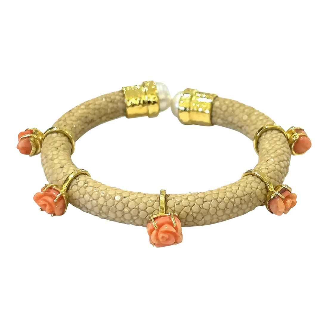 Bochic “Capri” String Ray & Flower Coral Bangle Set in 18k Gold & Silver
