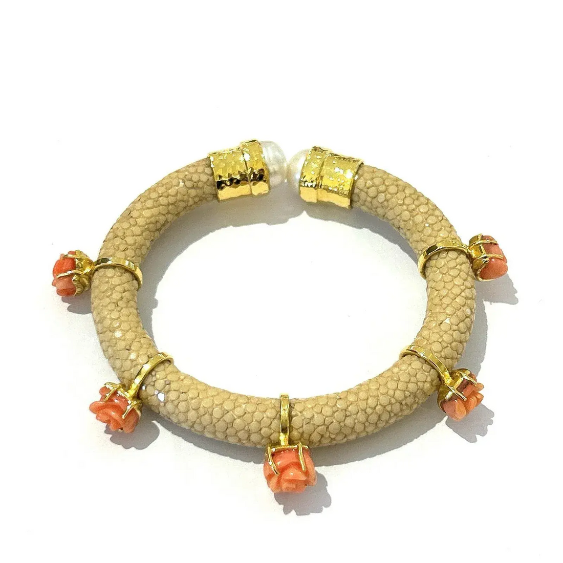 Bochic “Capri” String Ray & Flower Coral Bangle Set in 18k Gold & Silver