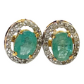 Bochic “Orient” Diamond & Emerald Stud Earrings Set in 18k Gold & Silver - 2 Pieces