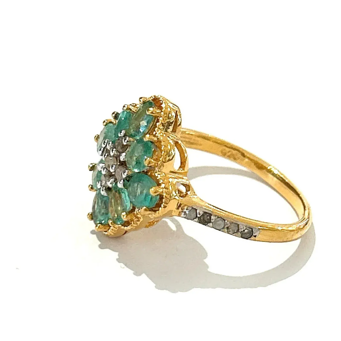 Bochic “Orient” Diamond & Emerald Vintage Cluster Ring Set in 18k & Silver Size Us 7