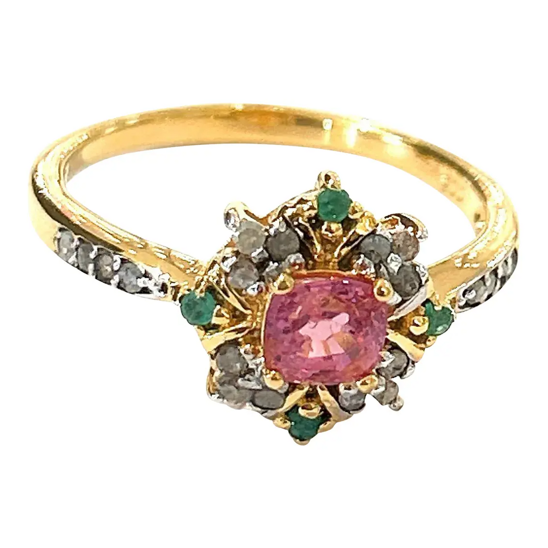 Bochic “Orient” Diamond, Ruby & Emerald Vintage Cluster Ring Set 18k & Silver Size Us 7