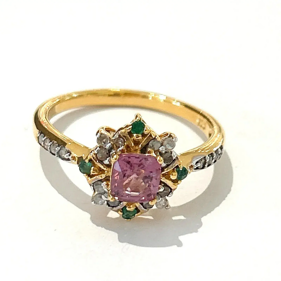 Bochic “Orient” Diamond, Ruby & Emerald Vintage Cluster Ring Set 18k & Silver Size Us 7