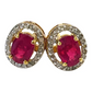 Bochic “Orient” Diamond & Ruby Stud Earrings Set in 18k Gold & Silver - 2 Pieces