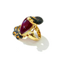 One of a Kind Bochic “Orient” Ruby, Emerald & Sapphire Swan Cocktail Ring Set 18k & Silver Size Us 7