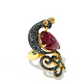 One of a Kind Bochic “Orient” Ruby, Emerald & Sapphire Swan Cocktail Ring Set 18k & Silver Size Us 7