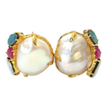 Bochic “Orient” Opal, Ruby & Multi Gem Earrings Set 18k Gold & Silver - 2 Pieces