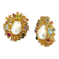Bochic “Orient” Pearl, Ruby, Sapphire & Multi Gem Earrings Set 18k Gold & Silver - 2 Pieces