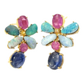 Bochic “Orient” Opal, Ruby & Multi Gem Earrings Set 18k Gold & Silver - 2 Pieces
