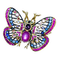 Bochic “Orient” Multi Sapphires & Ruby Butterfly Brooch Set in 18k Gold & Silver