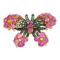 Bochic “Orient” Multi Sapphires & Ruby Brooch Set in 18k Gold & Silver