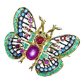 Bochic “Orient” Multi Sapphires & Ruby Brooch Set in 18k Gold & Silver