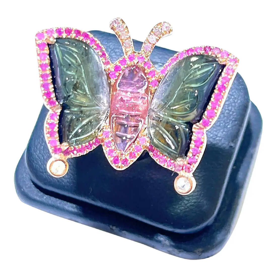 Bochic “Orient” Pink Sapphires & Tourmaline Ring Set in 18k Gold & Silver Size Us 7