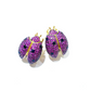Bochic “Orient” Retro Pink Sapphire Beatle Earrings Set in 18k Gold & Silver - 2 Pieces
