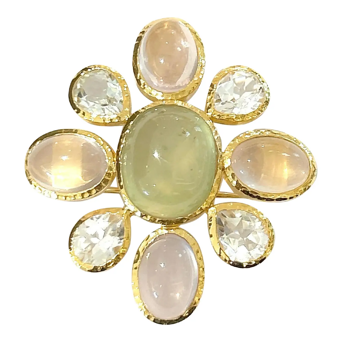 Bochic “Capri” Italian Rose Quartz & Multi Gem Brooch Set in 18k Gold & Silver