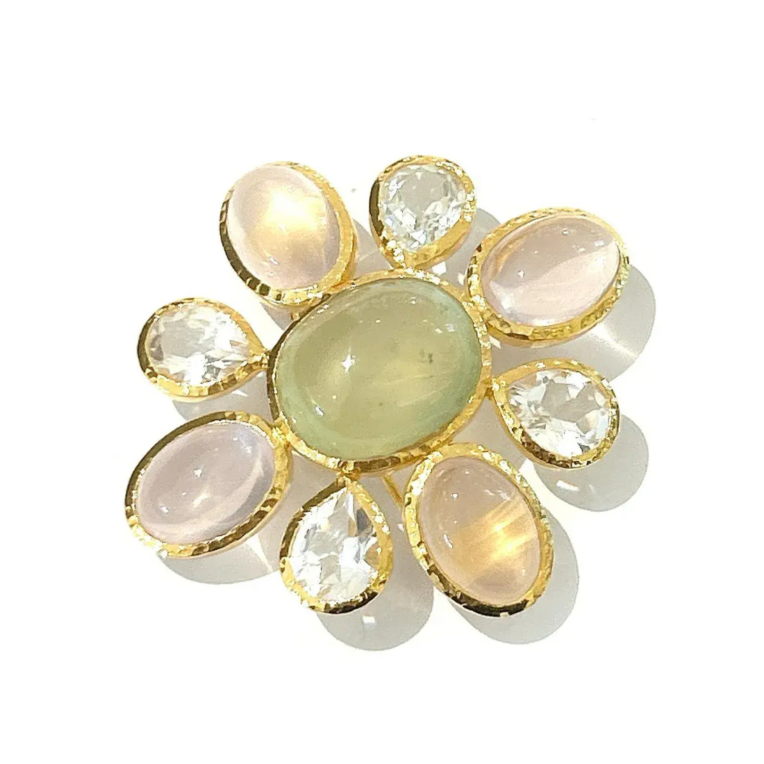 Bochic “Capri” Italian Rose Quartz & Multi Gem Brooch Set in 18k Gold & Silver