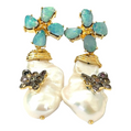 Bochic “Orient” Opal, Ruby & Multi Diamond Earrings Set in 18k Gold & Silver - 2 Pieces