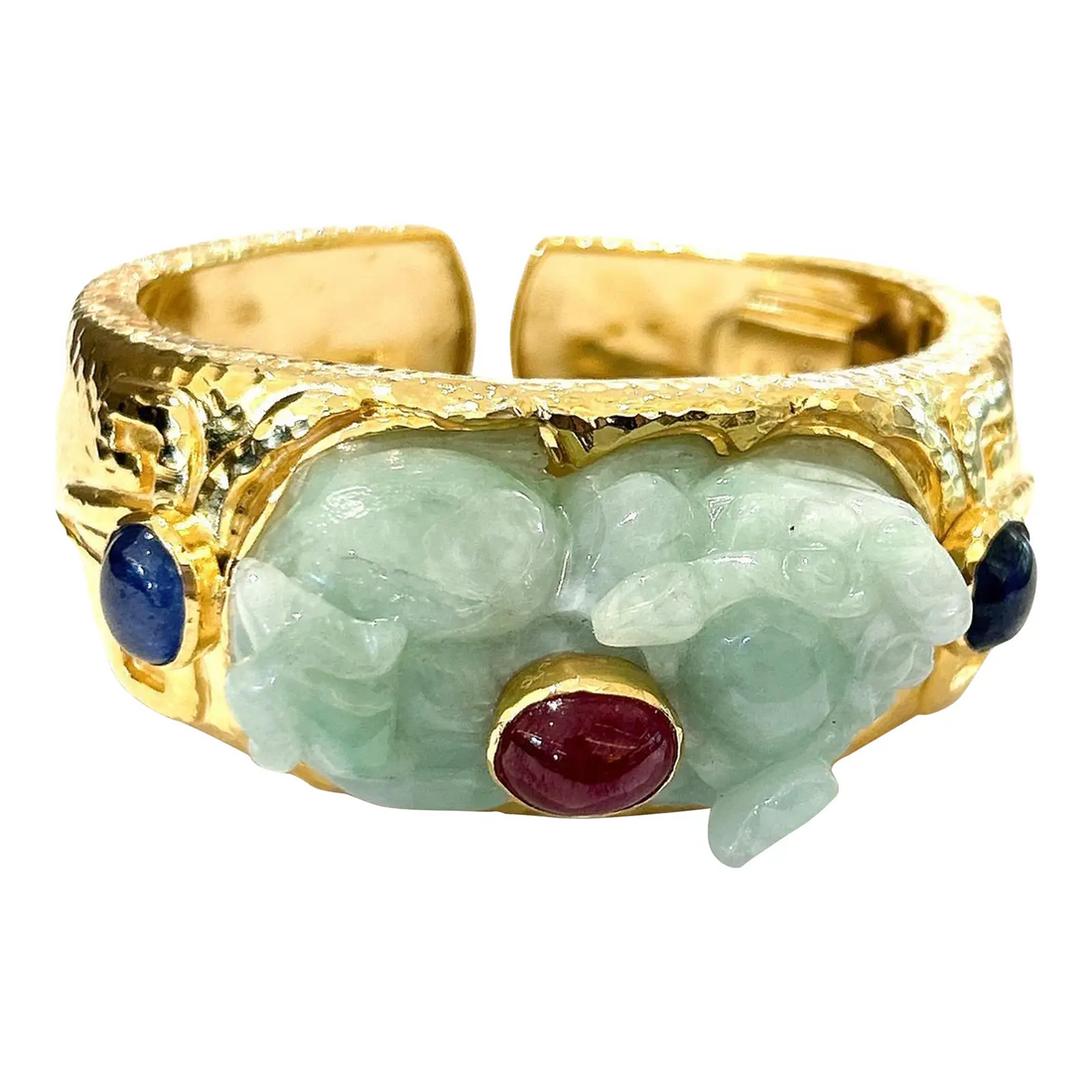 Bochic “Orient” Ruby, Sapphires & Mint Jade Cuff Set in 18 K Gold & Silver
