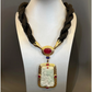 Bochic “Orient” Ruby, Sapphires & Mint Vintage Jade Necklace Set in 18 K Gold & Silver