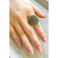 Bochic “Orient” Jade, Ruby & Diamond Dome Ring Set 18k & Silver Size 7
