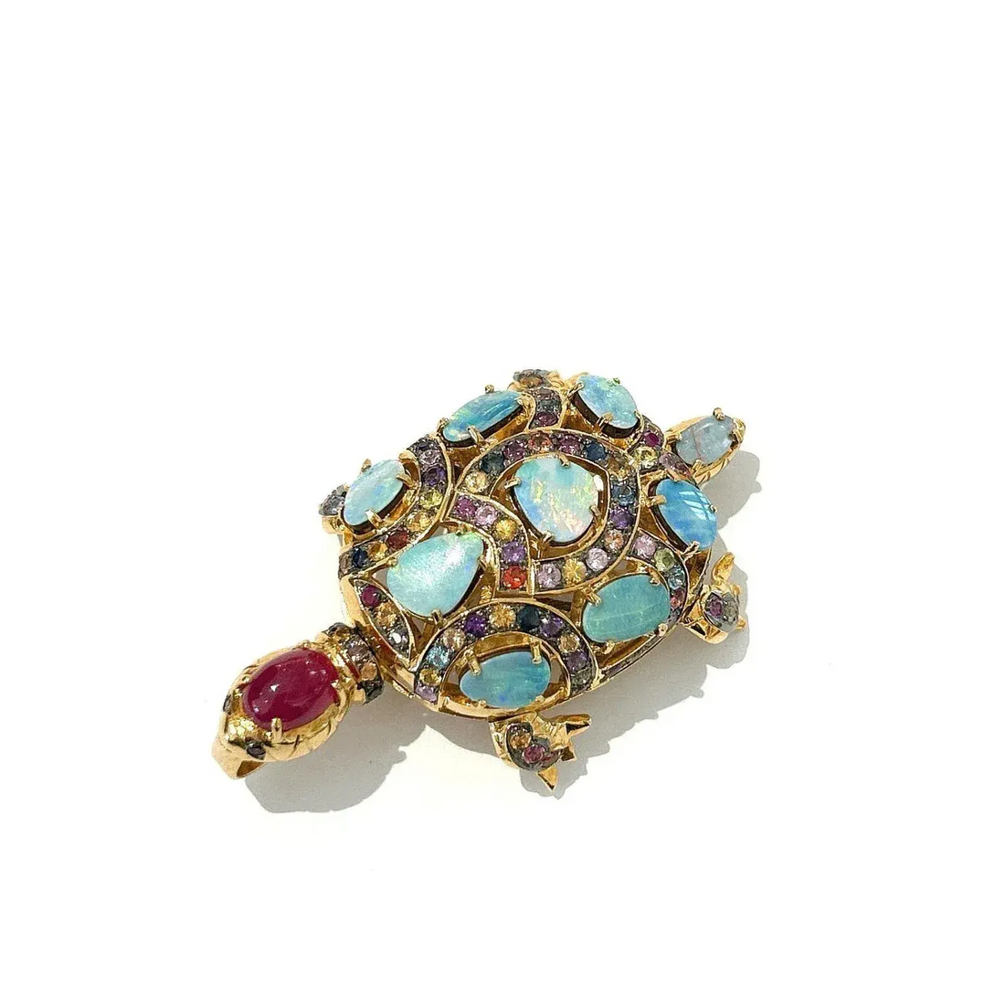 Bochic “Orient” Retro Multi Sapphires & Opal Brooch Set in 18k Gold & Silver
