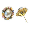 Bochic “Orient” Pearl & Multi Fancy Sapphire Earrings Set 18k Gold & Silver - 2 Pieces