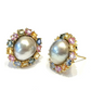 Bochic “Orient” Pearl & Multi Fancy Sapphire Earrings Set 18k Gold & Silver - 2 Pieces