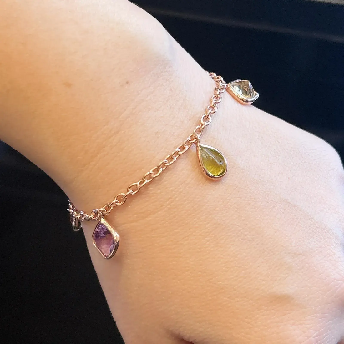 Bochic “Capri” Amethyst, Citrin & Peridot Bracelet or Anklet Set in 18k Gold & Silver