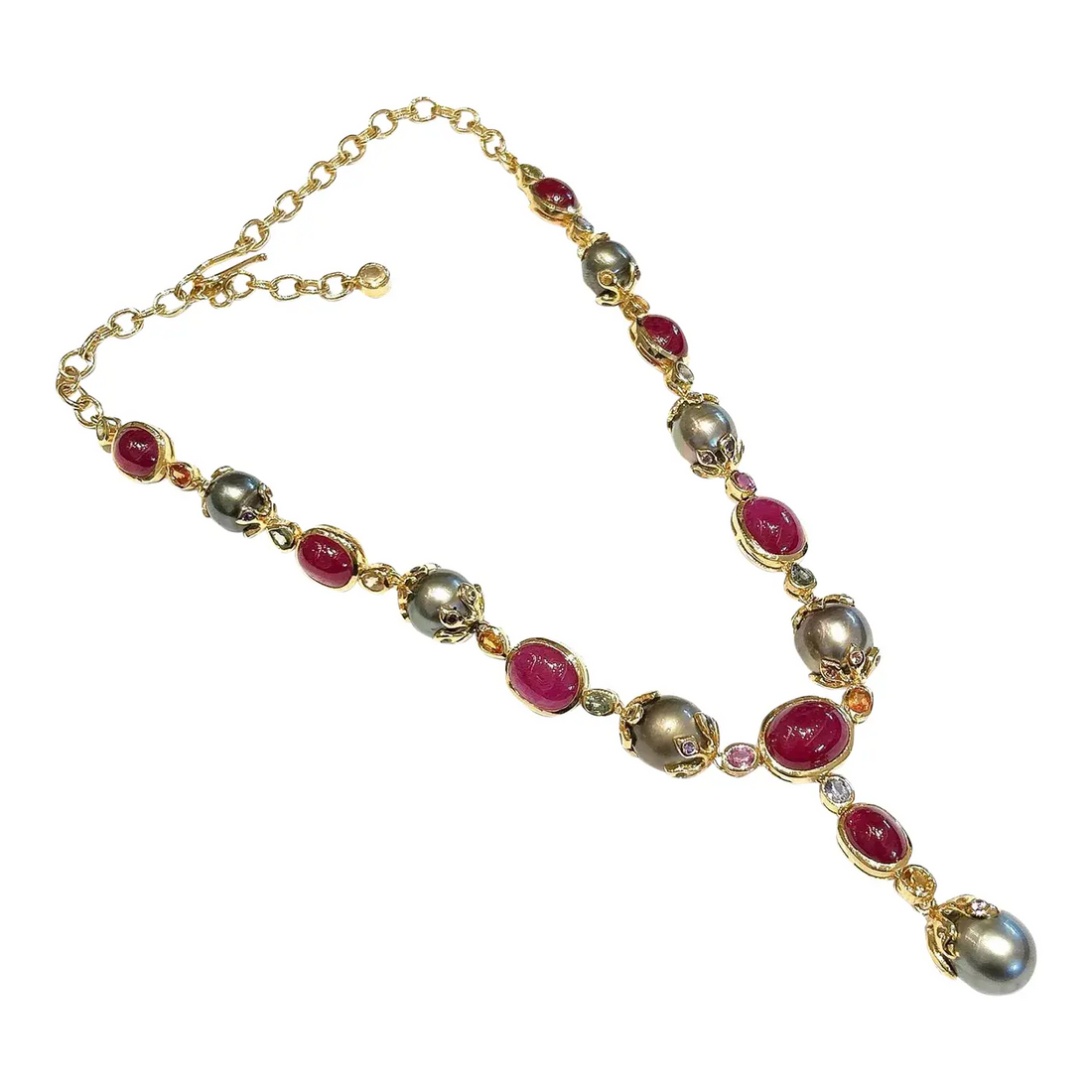 Bochic “Capri” Ruby, Sapphire, Southsea Necklace Set in 18k Gold & Silver