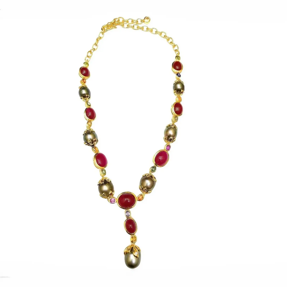 Bochic “Capri” Ruby, Sapphire, Southsea Necklace Set in 18k Gold & Silver