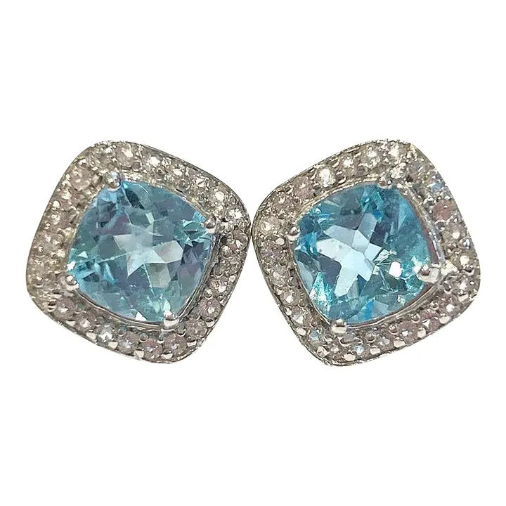 Bochic “Capri” Blue Topaz & White Topaz Italian Stud Earrings Set 18k - 2 Pieces
