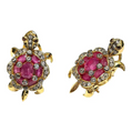 Bochic “Orient” Ruby & White Topaz Turtle Earrings Set 18k Gold & Silver - 2 Pieces