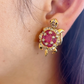 Bochic “Orient” Ruby & White Topaz Turtle Earrings Set 18k Gold & Silver - 2 Pieces