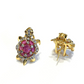 Bochic “Orient” Ruby & White Topaz Turtle Earrings Set 18k Gold & Silver - 2 Pieces