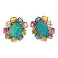 Bochic “Orient” Opal & Multi Fancy Sapphire Earrings Set 18k Gold & Silver - 2 Pieces