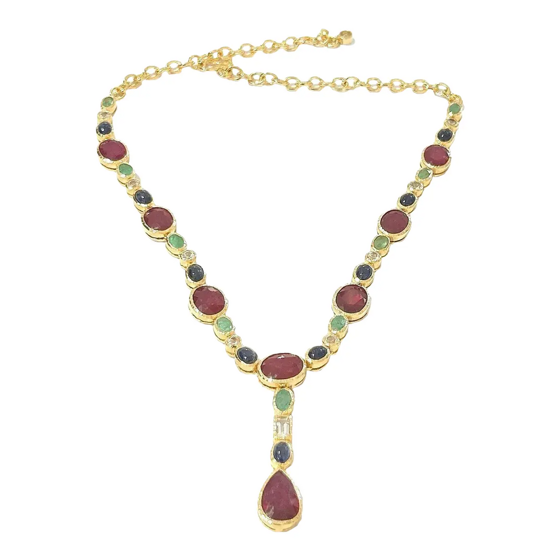 Bochic “Capri” Ruby, Sapphire, Emerald Necklace Set in 18k Gold & Silver