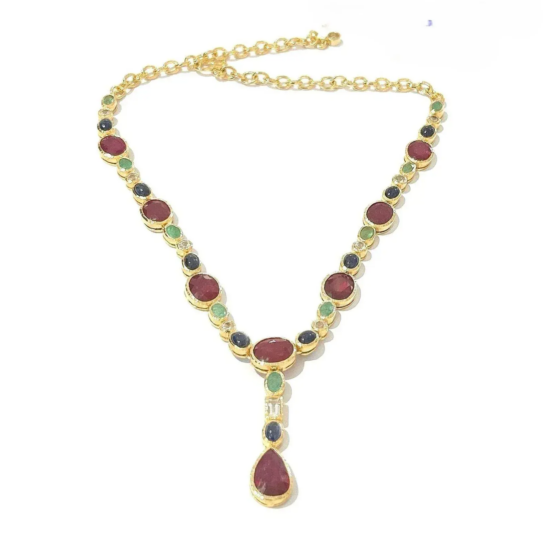 Bochic “Capri” Ruby, Sapphire, Emerald Necklace Set in 18k Gold & Silver