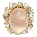 Bochic “Orient” Rose Quartz & White Topaz Cluster Ring Set 18k & Silver Size 7