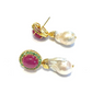Bochic “Orient” Pearl, Ruby & Emerald Earrings Set 18k Gold & Silver - 2 Pieces