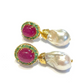 Bochic “Orient” Pearl, Ruby & Emerald Earrings Set 18k Gold & Silver - 2 Pieces