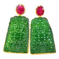 Bochic “Orient” Jade & Ruby Earrings Set in 18k Gold & Silver - 2 Pieces