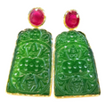 Bochic “Orient” Jade & Ruby Earrings Set in 18k Gold & Silver - 2 Pieces