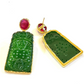 Bochic “Orient” Jade & Ruby Earrings Set in 18k Gold & Silver - 2 Pieces
