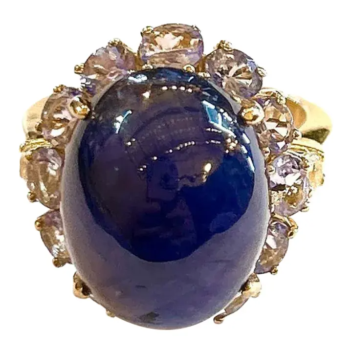Vintage Bochic “Orient” Royal Blue Sapphire & Lilac Tanzanite Cluster Ring Set 18k & Silver Size 7