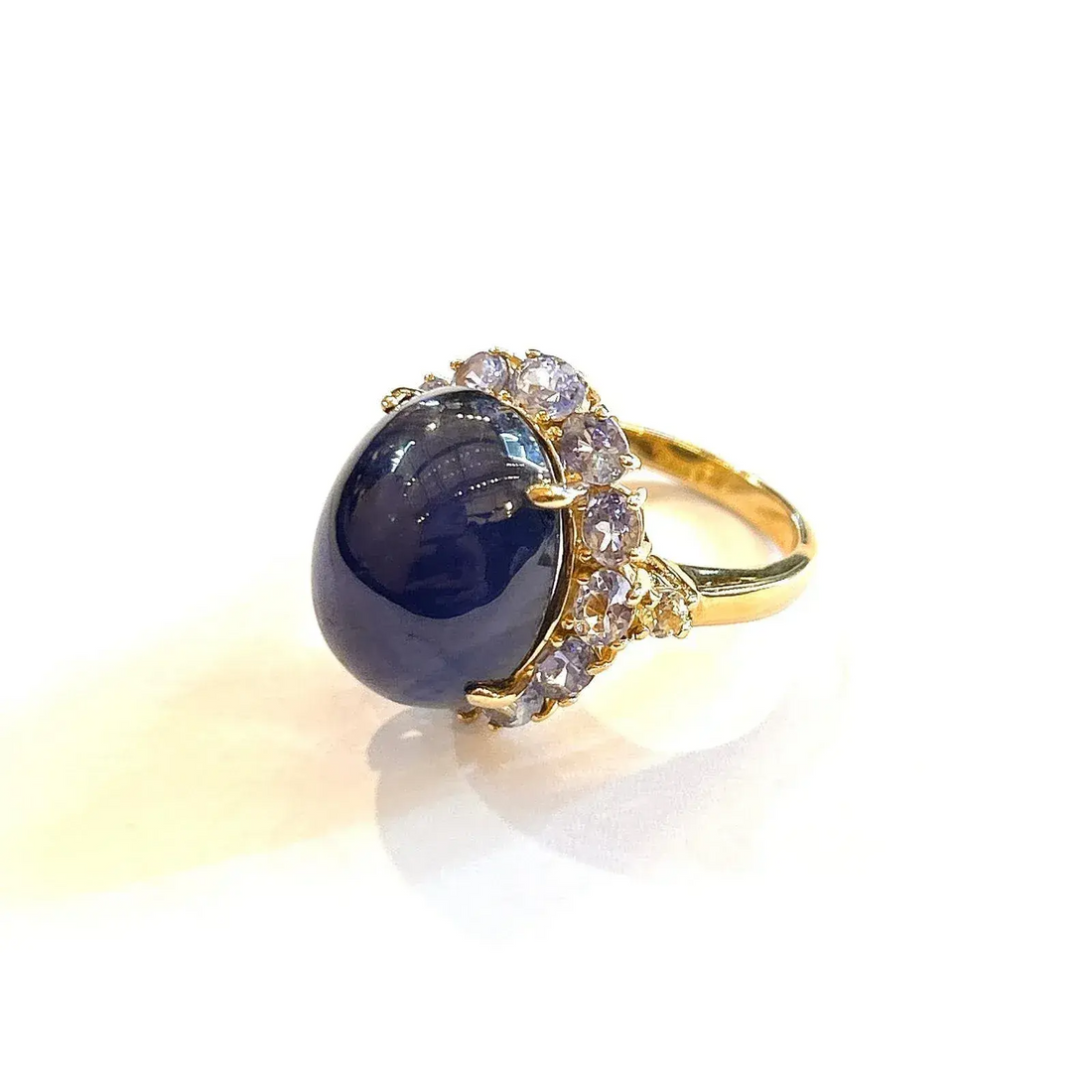 Vintage Bochic “Orient” Royal Blue Sapphire & Lilac Tanzanite Cluster Ring Set 18k & Silver Size 7