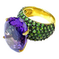 Bochic “Orient” Amethyst & Tsavorite Large Cocktail Ring 18k in Gold & Silver Size 7