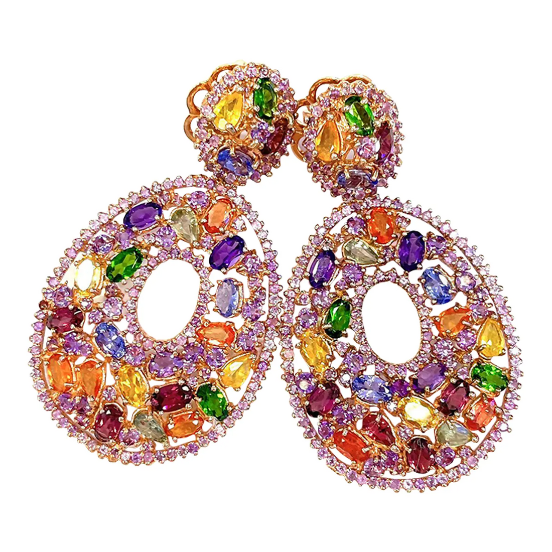 Bochic ‚ÄúFlamenco‚Äù Sapphire & Multi Gem Chandelier Earrings Set 18k Gold & Silver - 2 Pieces